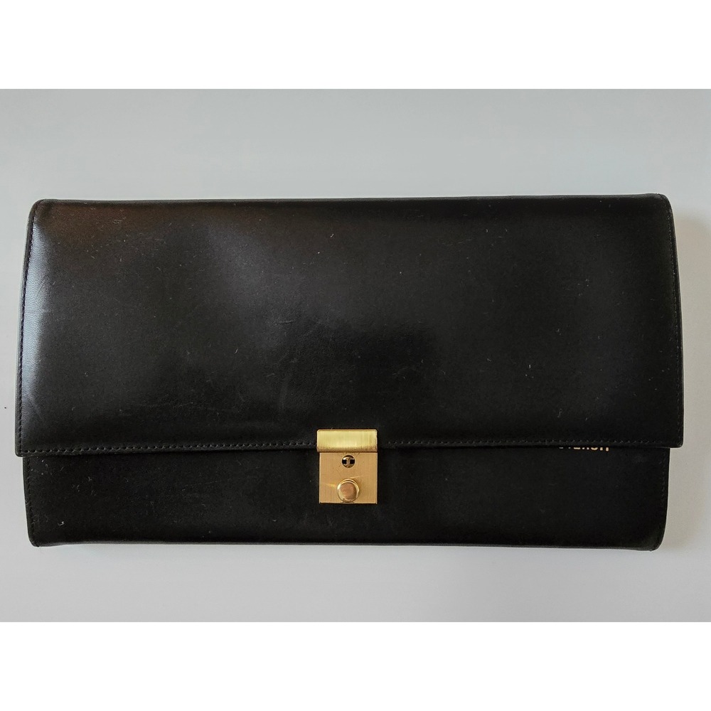 Vintage Black Leather Travel Document Organizer Passport Wallet Clutch‎